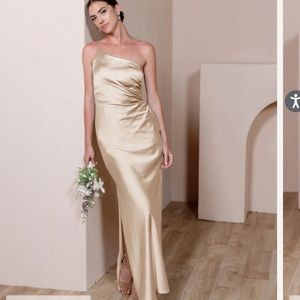 Revelry jade satin dress Gold Champagne